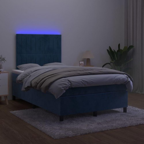 Kontinentalseng med madras og LED-lys 120 x 190 cm velour mørkeblå