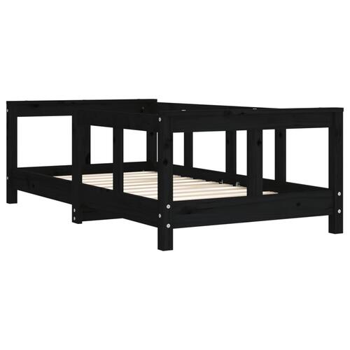 Sengeramme til juniorseng 70x140 cm massivt fyrretræ sort