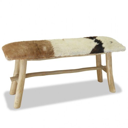 Bænk i gedelæder med teaktræsstel - 100 × 30 × 45 cm