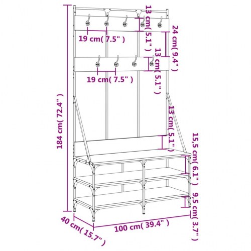 Tøjstativ med skoopbevaring 100x40x184 cm sort