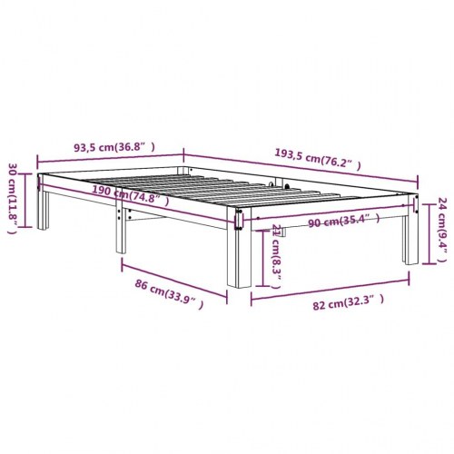 Sengeramme 90x190 cm i massivt fyrretræ - enkeltseng med lameller