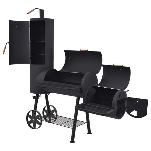 BBQ røggrill til kul med bundhylde sort robust XXL