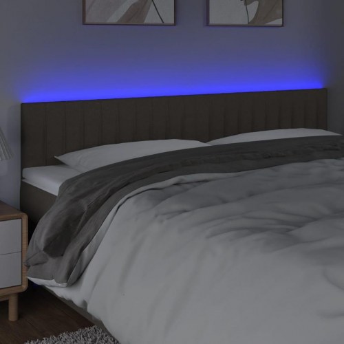 Sengegavl med LED-lys 200x5x78/88 cm stof gråbrun