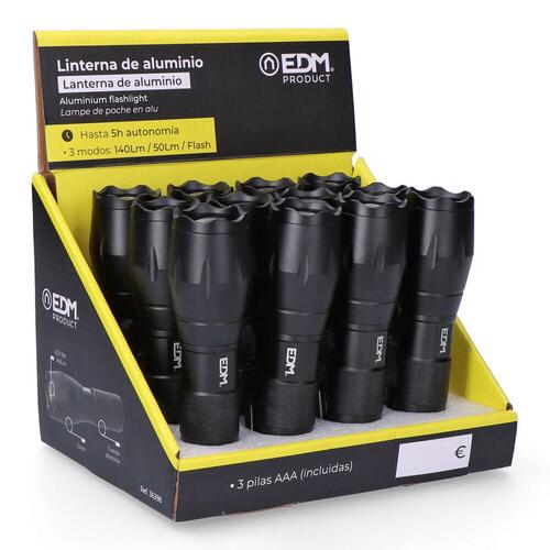 EDM LED lommelygte Cree XML-T6, 140 lm, zoom, sort