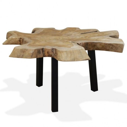 Sofabord i ægte teaktræ med stålben - 80 × 70 × 38 cm
