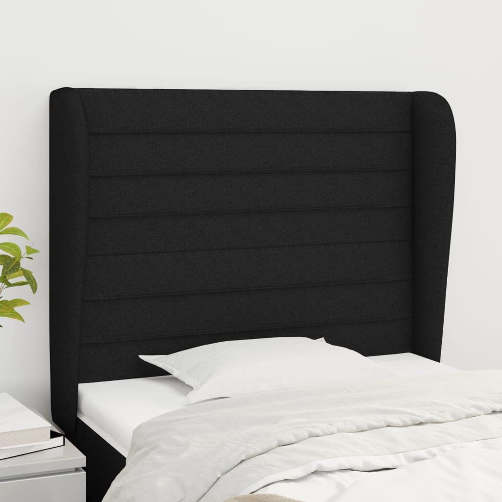 Sengegavl Med Kanter Stof - Sort / 103 x 23 x 118/128 cm
