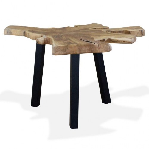 Sofabord i ægte teaktræ med stålben - 80 × 70 × 38 cm