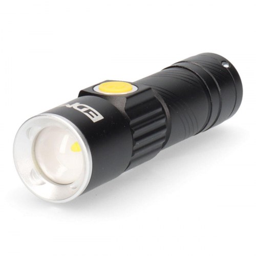EDM Product LED lommelygte 3 W 120 lm - genopladelig mini med zoom (sort)