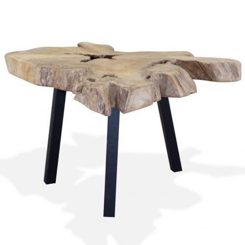 Sofabord i ægte teaktræ med stålben - 80 × 70 × 38 cm