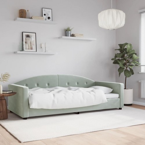 Daybed 90x200 cm i velour - lysegrå sovesofa med ryglæn og armlæn