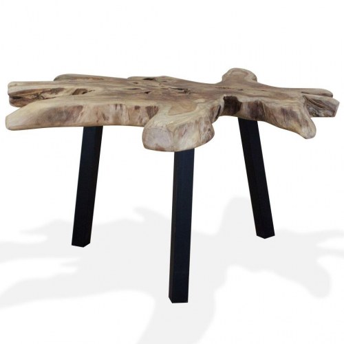 Sofabord i ægte teaktræ med stålben - 80 × 70 × 38 cm