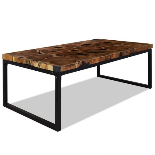 Sofabord i teaktræ med sort plastikfyld - 110 × 60 × 40 cm