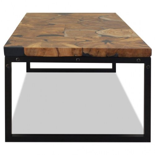 Sofabord i teaktræ med sort plastikfyld - 110 × 60 × 40 cm