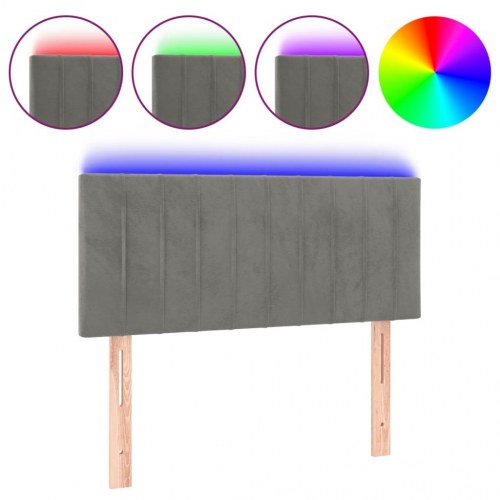 Sengegavl med LED-lys 100 x 5 x 78/88 cm fløjl - lysegrå