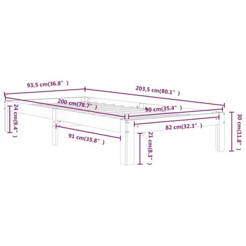 Sengeramme 90x200 cm i massivt fyrretræ - enkeltseng i natur
