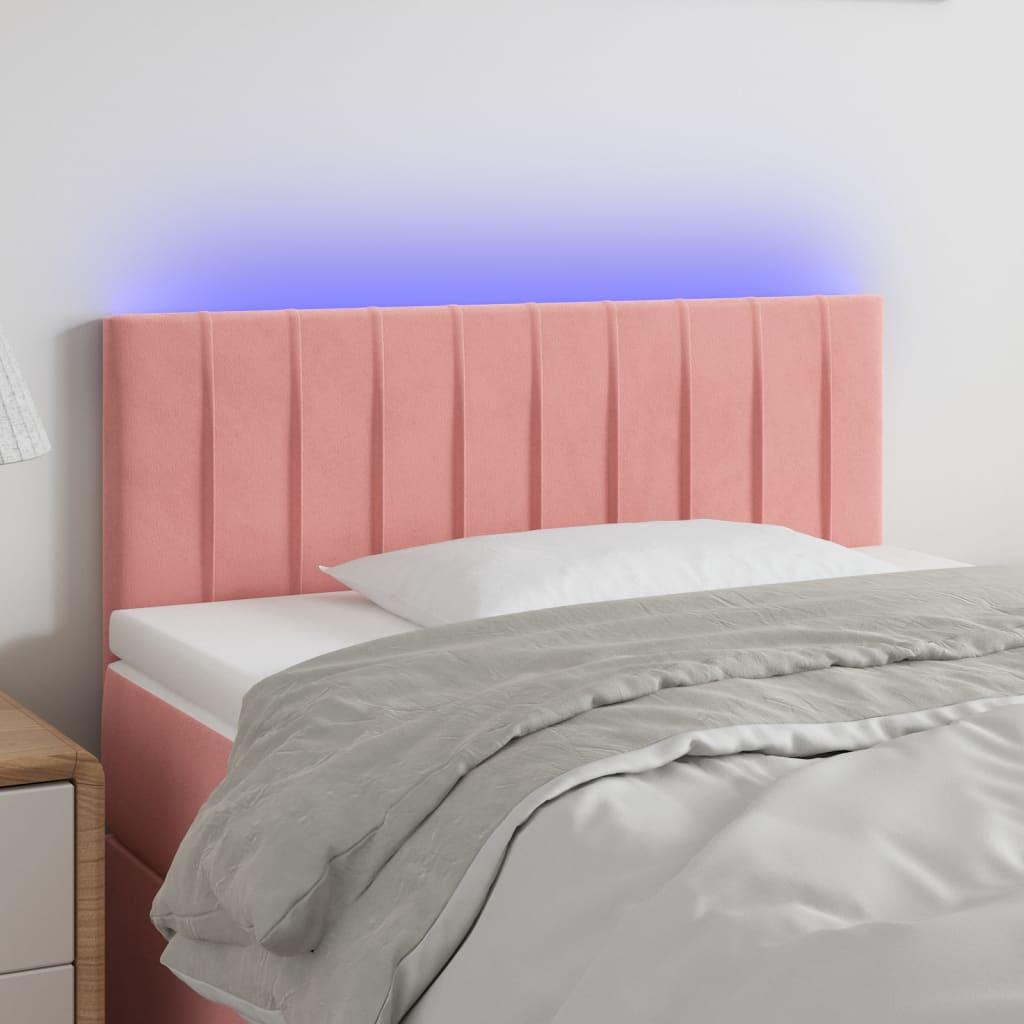 Sengegavl Med Led-Lys Velour - Lyserød / 100 x 5 x 78/88 cm