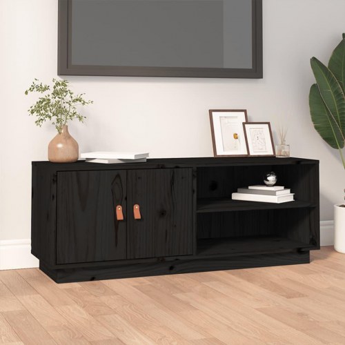 Tv-bord i massivt fyrretræ - 105×34×40 cm, sort