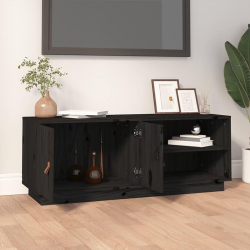 Tv-bord i massivt fyrretræ - 105×34×40 cm, sort