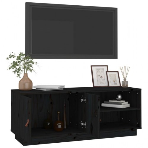 Tv-bord i massivt fyrretræ - 105×34×40 cm, sort