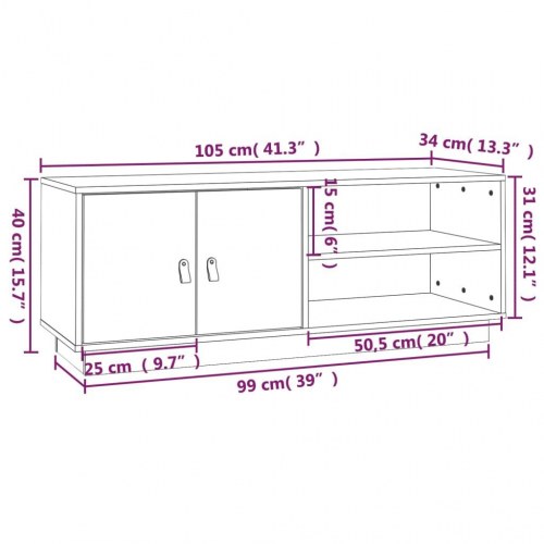 Tv-bord i massivt fyrretræ - 105×34×40 cm, sort