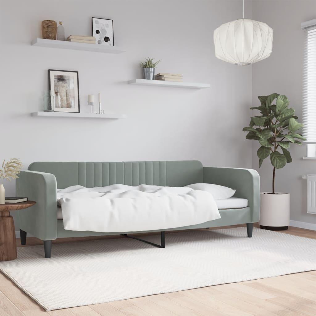 Daybed Velour Lysegrå - uden madras / 80 x 200 cm