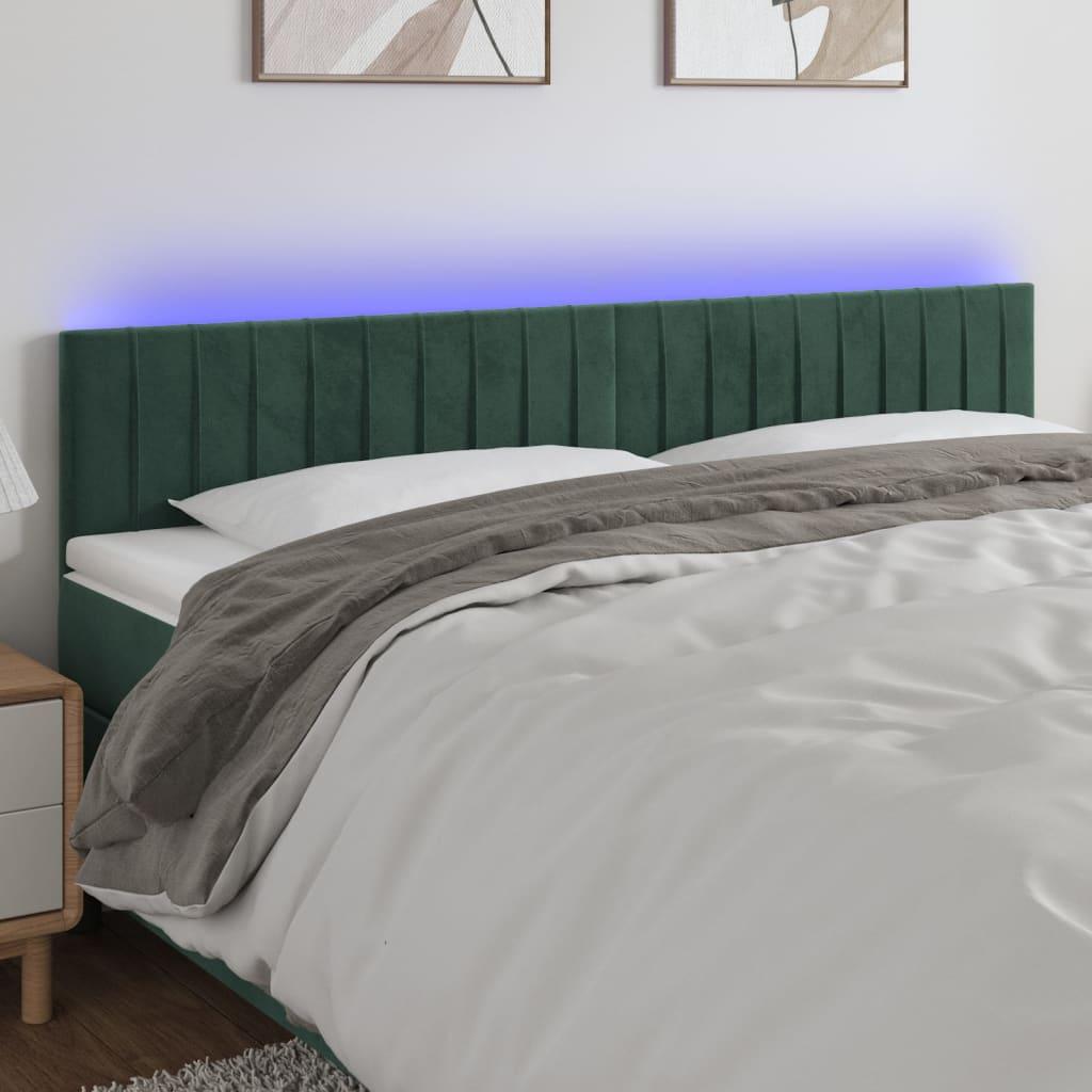 Sengegavl med LED-lys 160x5x78/88 cm fløjl mørkegrøn