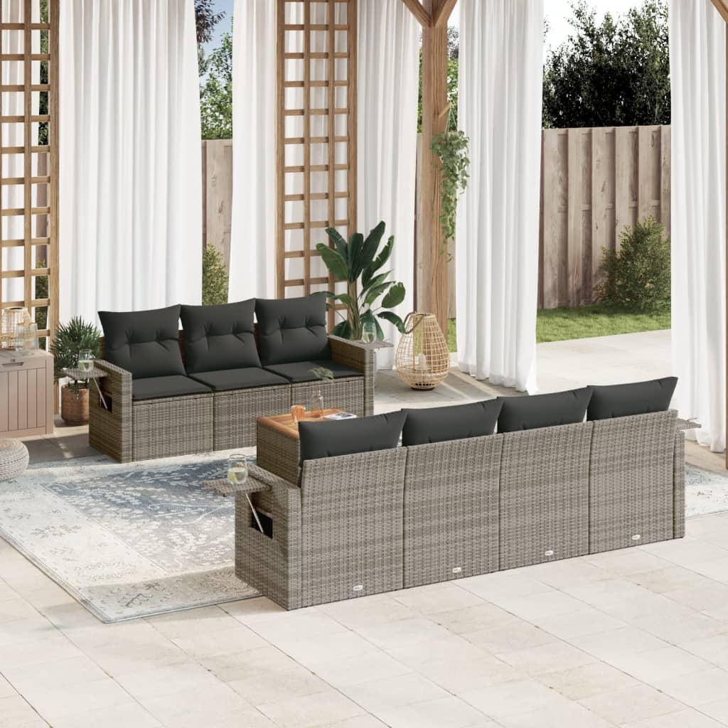 Sofasæt til haven i polyrattan - 8 dele med hynder, grå