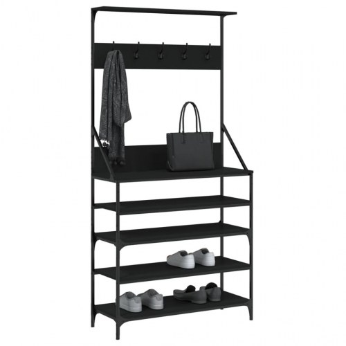 Tøjstativ med skoopbevaring - 90×34×184 cm, sort