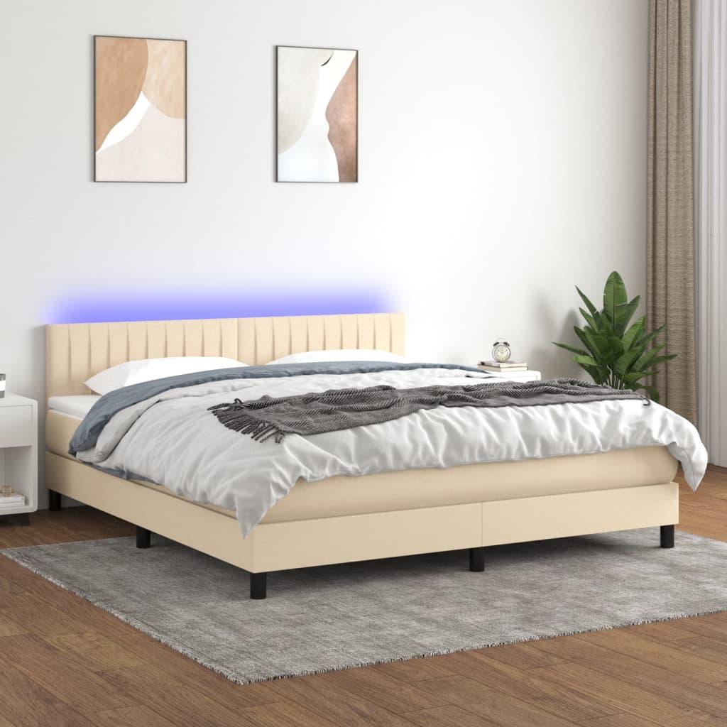 Kontinentalseng Med Led-Lys Stof Farvet Creme - Lodrette striber / 160 x 200 cm