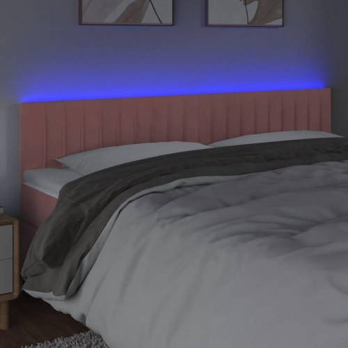 Sengegavl med LED-lys 160 x 5 x 78/88 cm velour - lyserød