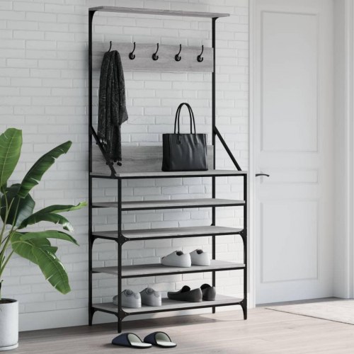 Tøjstativ med skoopbevaring - 90×34×184 cm, grå sonoma-eg