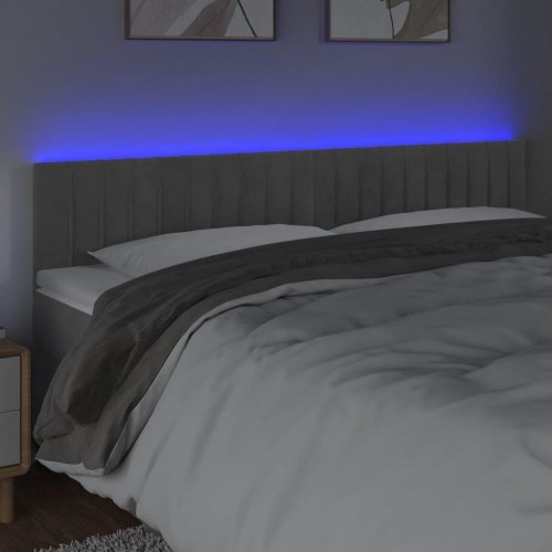 Sengegavl med LED-lys 180 x 5 x 78/88 cm - lysegrå velour