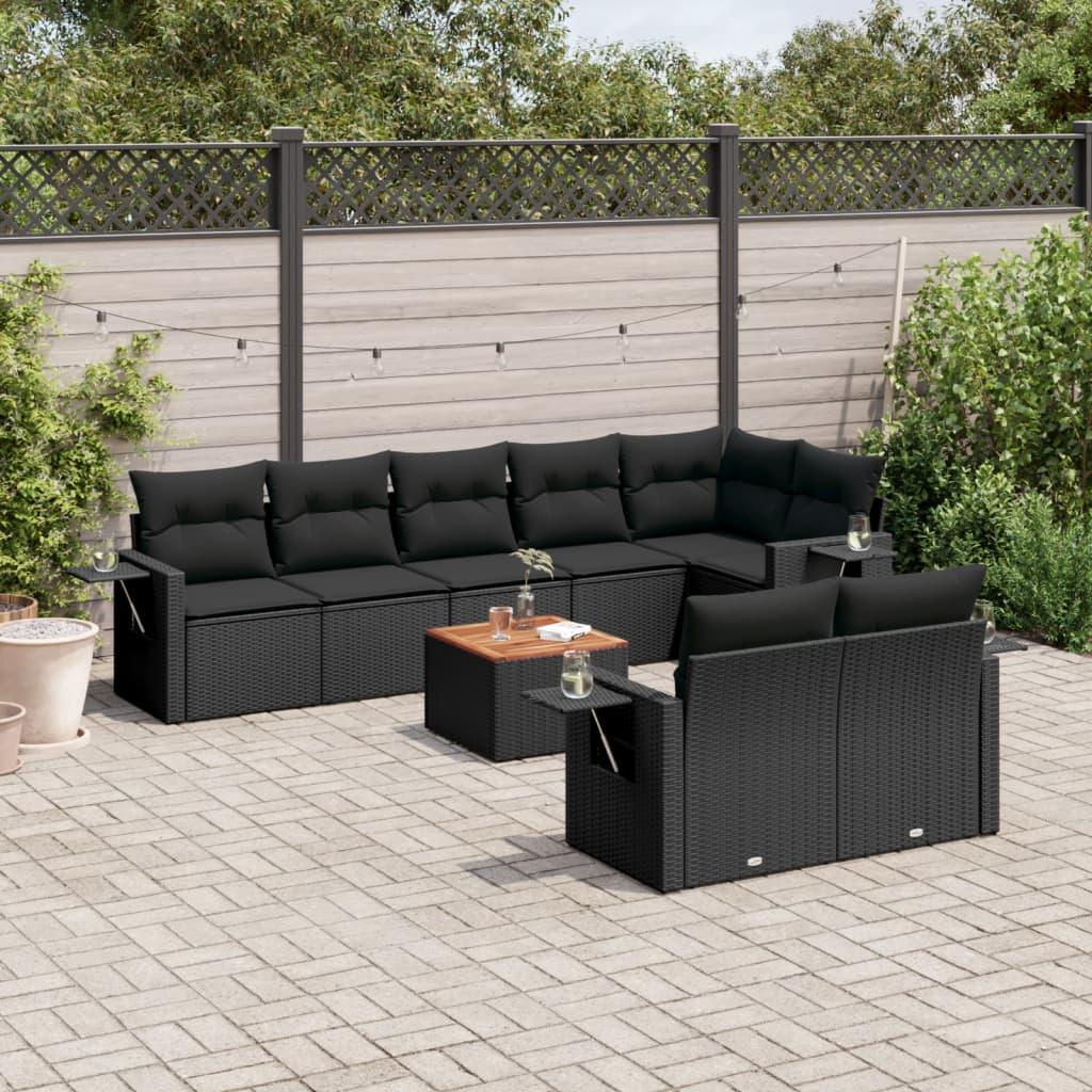 Sofasæt Til Haven 9 Dele Med Hynder Polyrattan - Sort / hjørnedel 3x midterdel bord