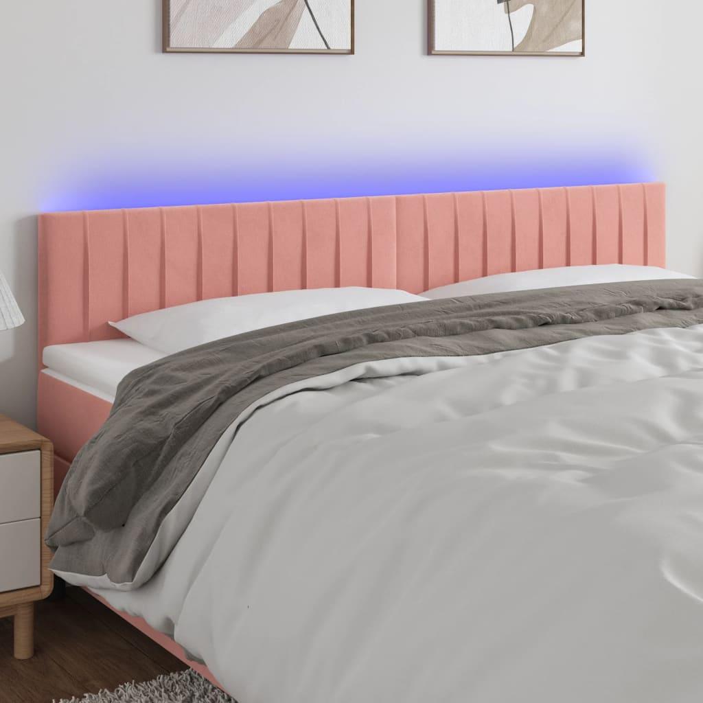 Sengegavl Med Led-Lys Velour - Lyserød / 180 x 5 x 78/88 cm