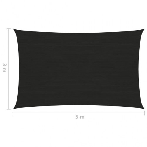 Solsejl 3 × 5 m - HDPE 160 g/m², sort rektangulært