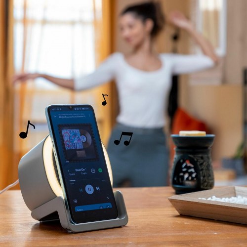 Trådløs oplader med højttaler og LED - Souwis (grå)