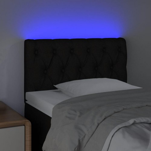 Sengegavl med LED-lys - sort, 80 x 7 x 78/88 cm