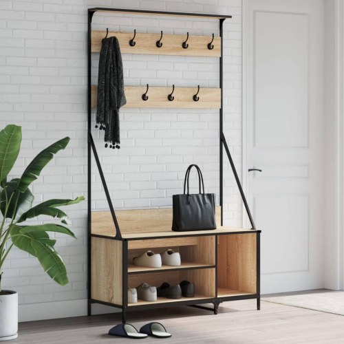 Tøjstativ med skoopbevaring 100×41×184 cm - sonoma-eg