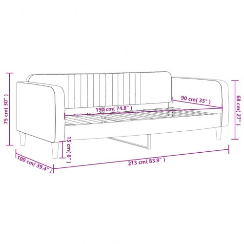 Daybed 90x190 cm i velour - lysegrå sovesofa med lamelbund