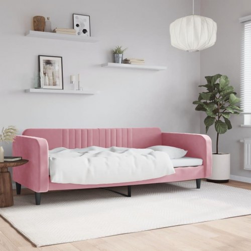 Daybed 90x200 cm - velour, lyserød sovesofa