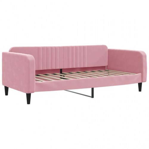 Daybed 90x200 cm - velour, lyserød sovesofa