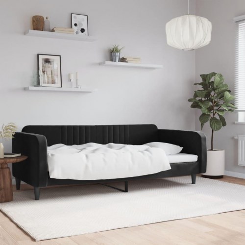 Daybed 90x190 cm i velour - sort sengeramme med lameller