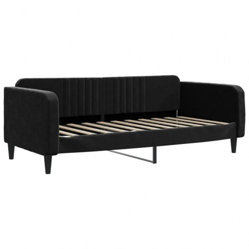 Daybed 90x190 cm i velour - sort sengeramme med lameller