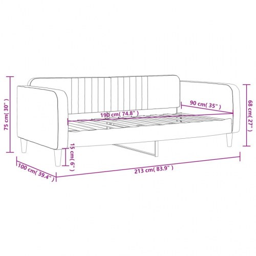 Daybed 90x190 cm i velour - sort sengeramme med lameller