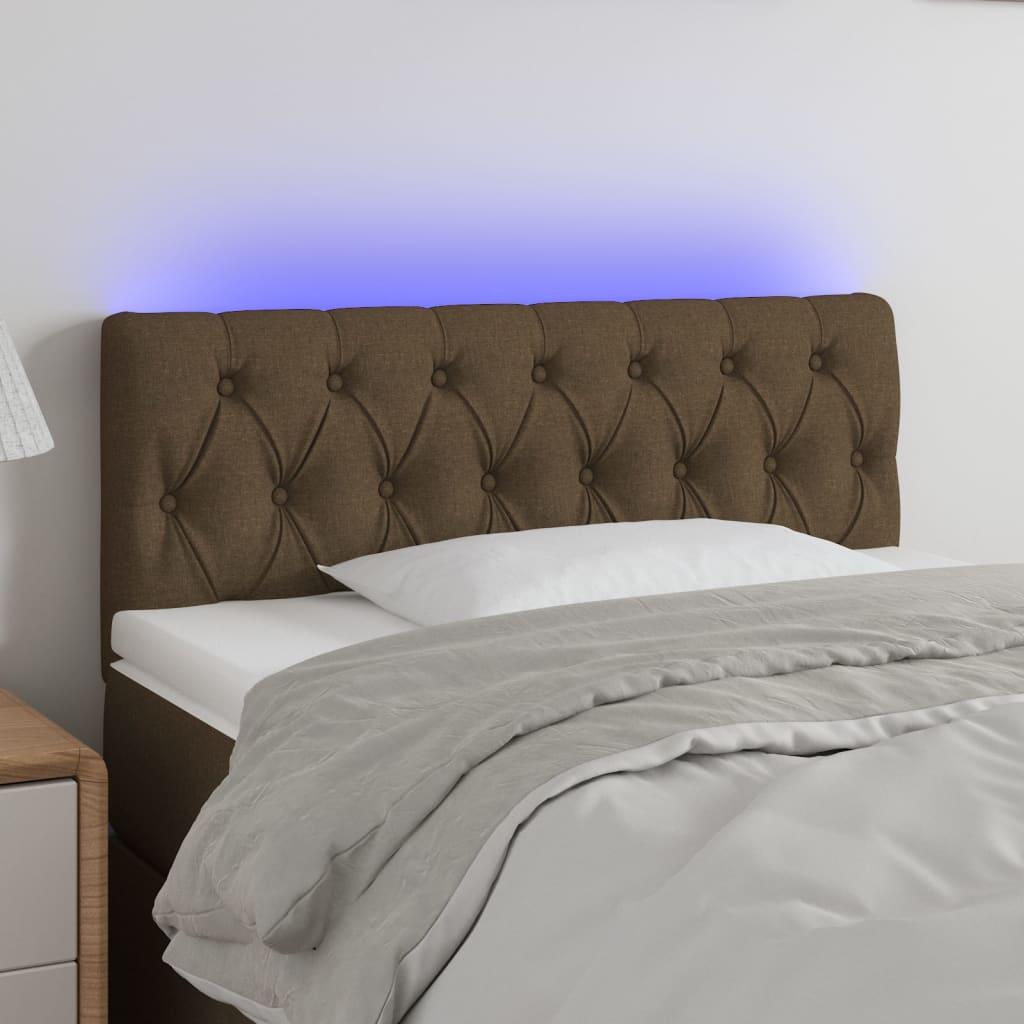 Sengegavl med LED-lys 90x7x78/88 cm stof mørkebrun