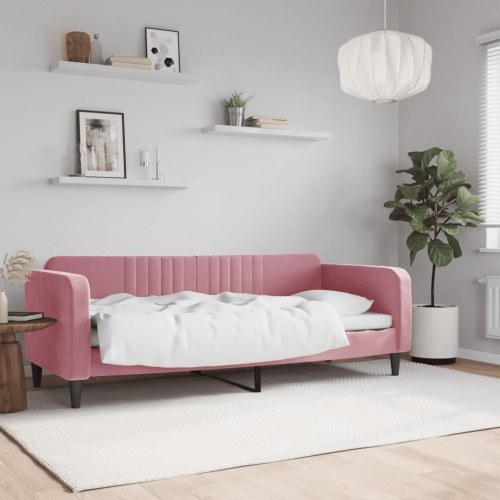 Daybed 80x200 cm i velour - lyserød sovesofa/gæsteseng