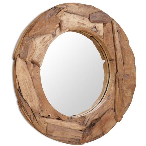 Dekorativt spejl i teak 80 cm rundt