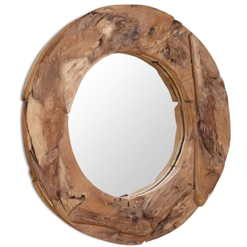 Dekorativt spejl i teak 80 cm rundt