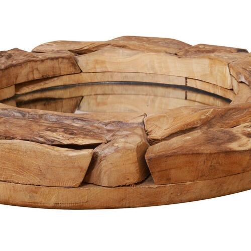 Dekorativt spejl i teak 80 cm rundt