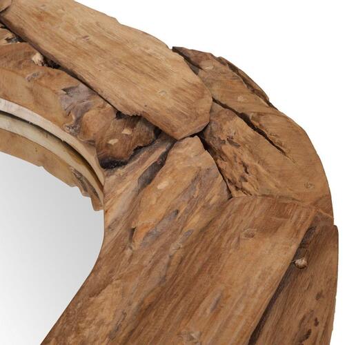 Dekorativt spejl i teak 80 cm rundt